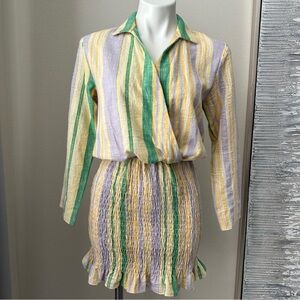 Zara Stripe Shirred Ruffle Hem Fitted Dress Size XS